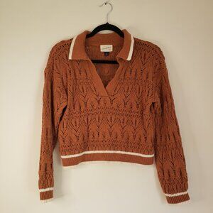 Universal Thread brown and cream striped collared sweater 100% cotton size XS